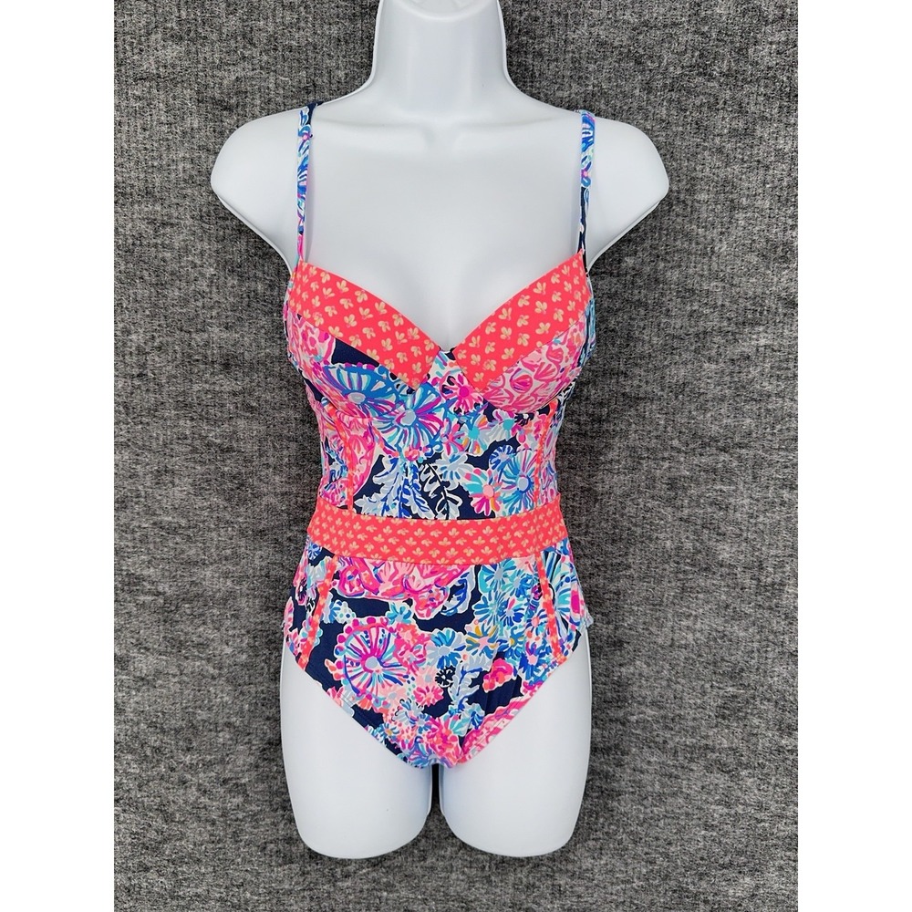 Lilly Pulitzer Swimsuit Womens 2 One Piece Pink Blue Floral Underwire Tropical